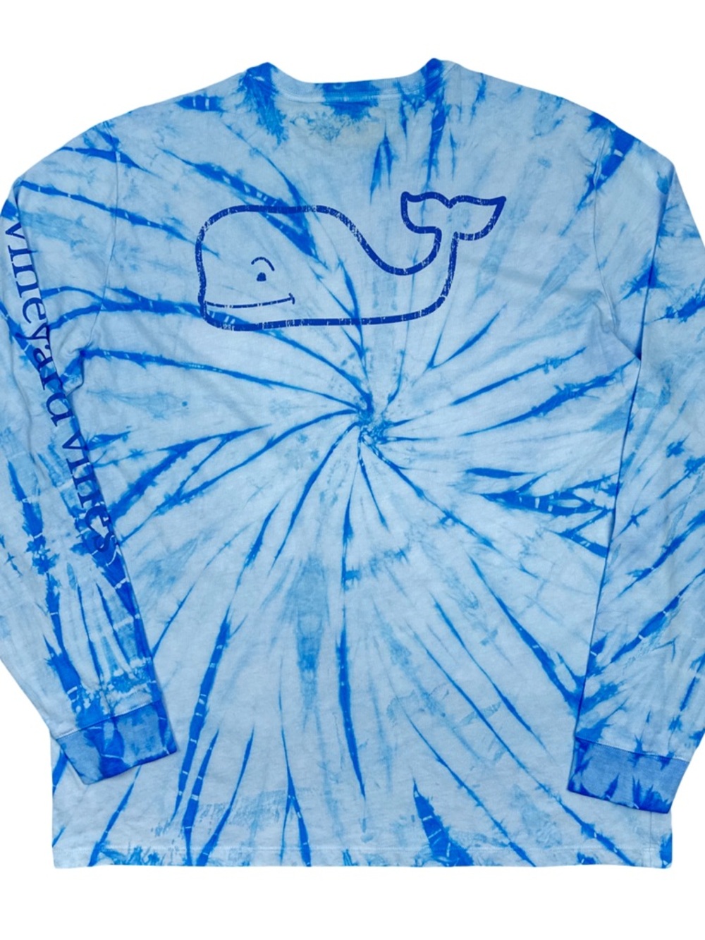 Vineyard Vines Blue and White Tie-Dye Whale Long Sleeve Shirt
